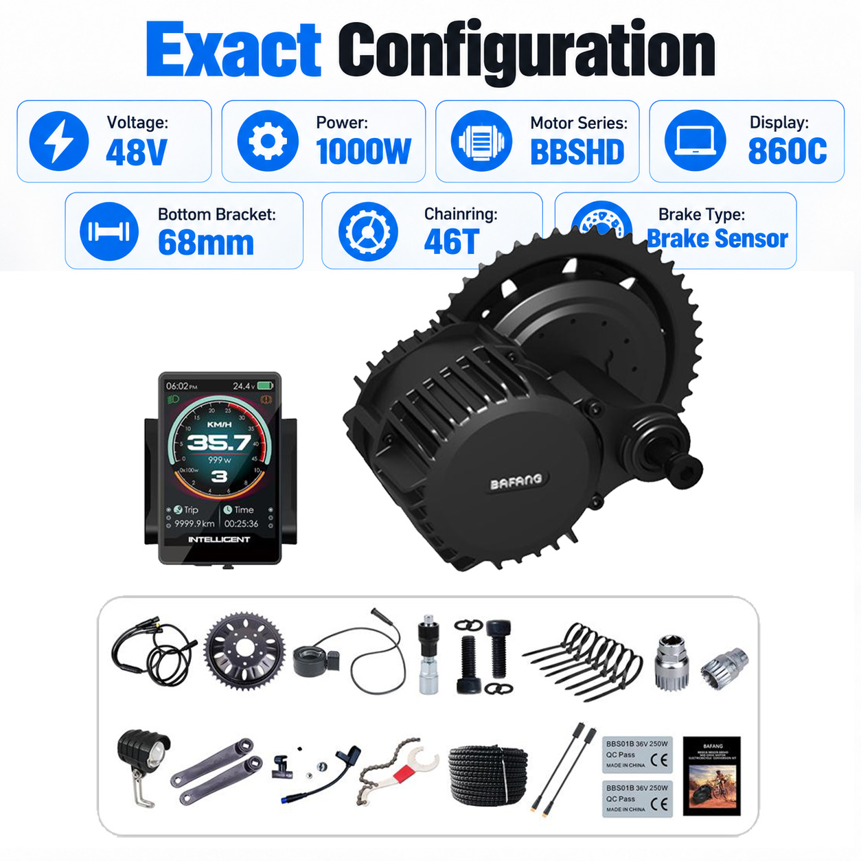 ชุดมอเตอร์ขับเคลื่อนตรงกลาง BA - Mid Drive Conversion Kit 1000W บทวิจารณ์และราคา